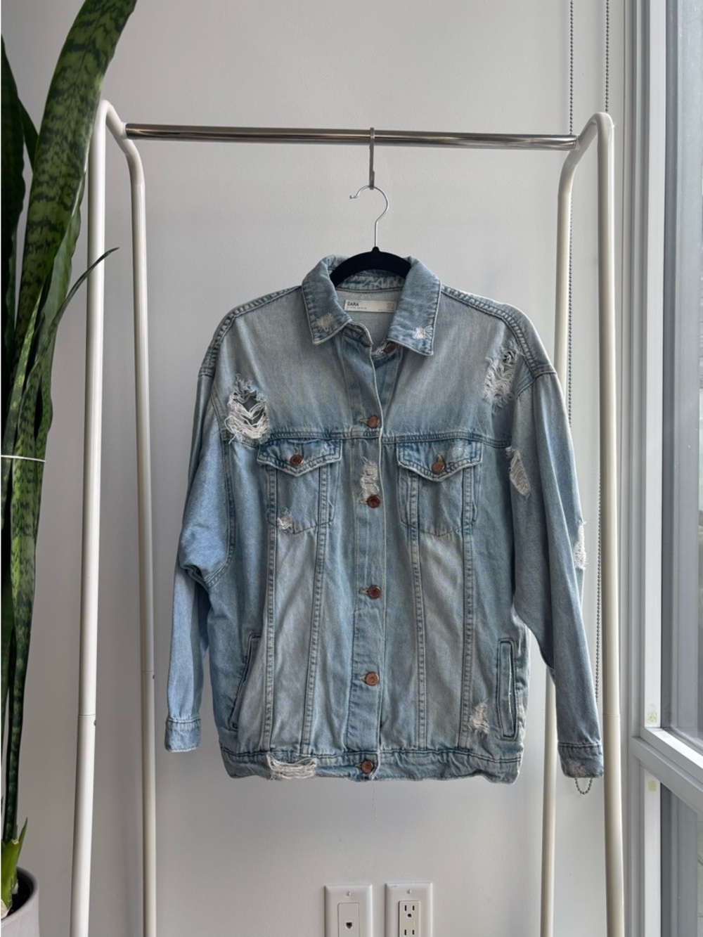 ZARA | Oversized Distressed Light Wash Denim Jacket Size S